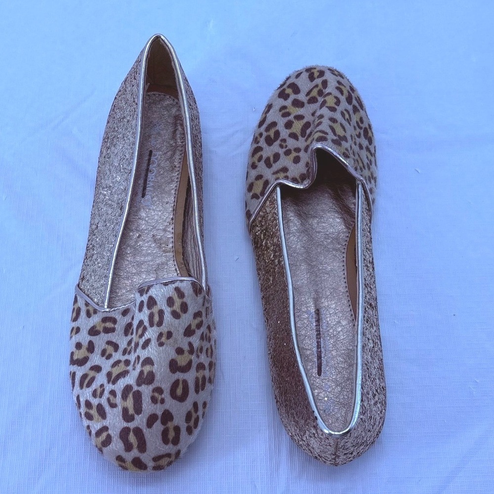 Dooballo My Flair Leopard Print Gold Glitter Smoking Slipper Loafer Flats Size 9